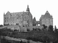Southern view of Marburg Castle during the reconstruction of the northern roof in 1890