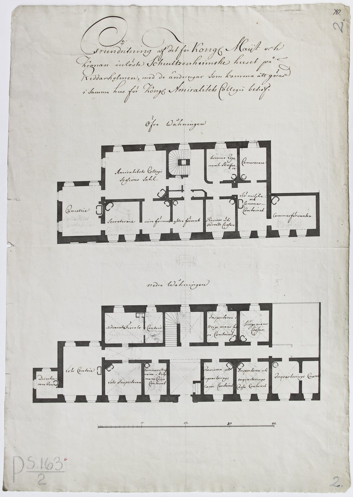Drawing of Sparre palace on Riddarholmen island in Stockholm