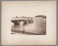 Vintage view of Ponte della Grazia bridge over the Arno River in Florence Italy, 1867-1874