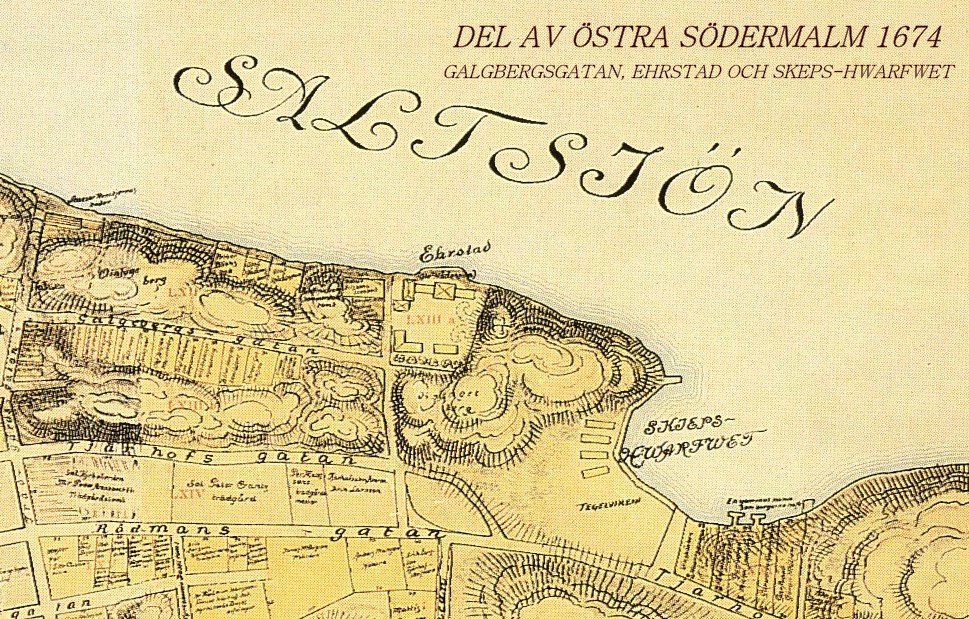Part of 1674 map of S:ta Catharina Parish in Södermalm, Stockholm