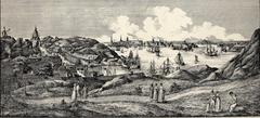 View from Fåfängan over Stora varvet at Tegelviken with Erstaklippan and Katarina Church in the background circa 1800