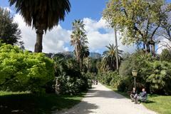 Botanical garden with various plants and trees in Rome, Italy
