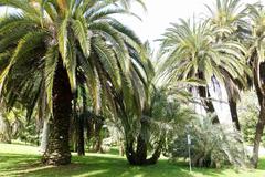 Orto Botanico botanical garden with lush greenery and classical architecture in Rome, Italy