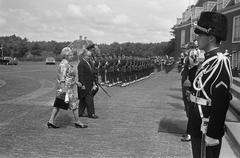 President Habib Bourguiba arriving at Huis ten Bosch with Queen Juliana and Prince Bernhard on July 6, 1966