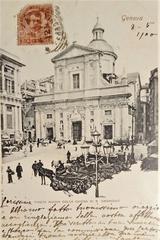 Vintage postcard of Genova's Piazza Nuova with the Church of St. Ambrogio in 1900