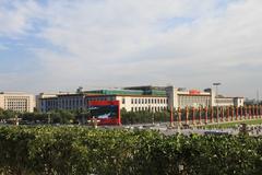 Aerial view of the Forbidden City with the National Museum of China in the foreground, surrounded by the cityscape of Beijing