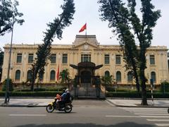 Hanoi city center with bustling streets and tall buildings