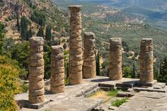 Six ancient columns of the Temple of Apollo in Delphi, Greece