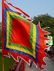 Five-colored traditional flag for the Millennial Anniversary of Thang Long-Hanoi flying on The Huc Bridge, October 7, 2010