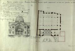 Historic architectural drawing of the Charalnaya Synagogue in Vilnia from 1902