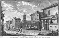 Ancient Church S. Alessio with adjoining monastery and porch in historical depiction