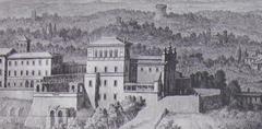 Grand view of Aventine Hill in Rome with bell towers of S. Alessio and S. Maria del Priorato in 1771