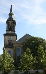Side view of Christians Kirke church in Copenhagen Denmark