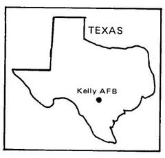 Map of Kelly Air Force Base in Texas showing layout and surrounding areas