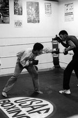 Sergeant Wilfredo Esperon sparring with Sergeant Kevin Wages at Kelly Air Force Base boxing training