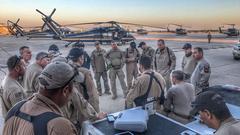 CBP Air and Marine Operations aircrews attending morning briefing at Kelly Air Force Base before Hurricane Harvey relief operations