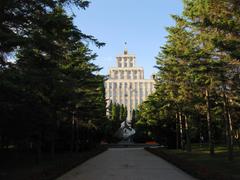 The square behind the main building at Northeast Forestry University under a clear blue sky