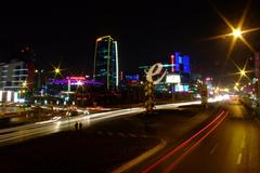 Zhongguancun night view with illuminated buildings in Haidian District Beijing