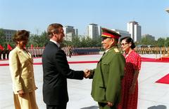 Secretary of Defense William S. Cohen and Mrs. Cohen being greeted by Minister of National Defense Gen. Chi Haotian and Mrs. Chi at Ministry of National Defense Headquarters Beijing