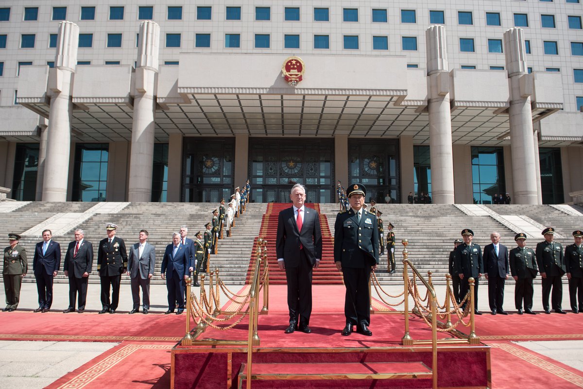 U.S. Secretary of Defense James Mattis meeting China's Minister of Defense Gen. Wei Fenghe at Bayi Building in Beijing