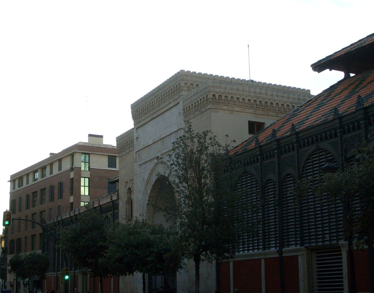 Exterior view of Atarazanas Market in Malaga with blend of historic and modern architectural elements