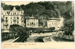 Historic Grandhotel Pupp at Alte Wiese park in Karlsbad circa 1905