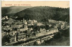 Karlsbad cityscape viewed from Hirschensprung in 1906 with historic buildings and landscape