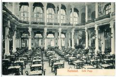 Interior view of Cafe Pupp in Karlsbad in 1906 with elegant furnishings and patrons
