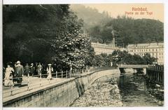Vintage view of the Tepel bridge in Karlsbad in 1907