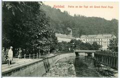 View of Karlsbad with the Tepl River and the Grandhotel Pupp in 1909