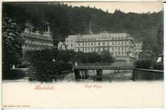 Historic view of Cafe Pupp in Karlsbad, 1898