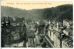 View from Stadtgarten over Karlsbad with Grand Hotel Pupp in background