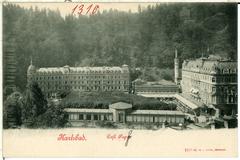 Historic view of Cafe Pupp in Karlsbad in 1899