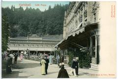 Historic black and white photograph of the Grand Hotel Pupp in Karlsbad from 1901