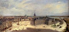 Jankowski Castle Square in Warsaw with historical buildings and cobblestone pavement