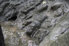 Ancient rock carvings along the Siem Reap River in Cambodia dating to the 11th-12th century