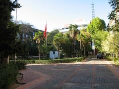 Main square of Yıldız Technical University in Istanbul with buildings and greenery