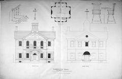 Architectural elevations and details of Carpenters' Company Hall in Philadelphia circa 1898
