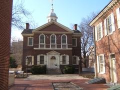 Carpenters' Hall historic building in Georgian architectural style at 320 Chestnut Street, Philadelphia