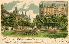 Historic postcard of Plzen Savings Bank and Museum building