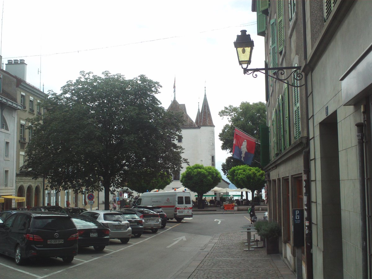 Nyon Castle overlooking Place de Château in Switzerland