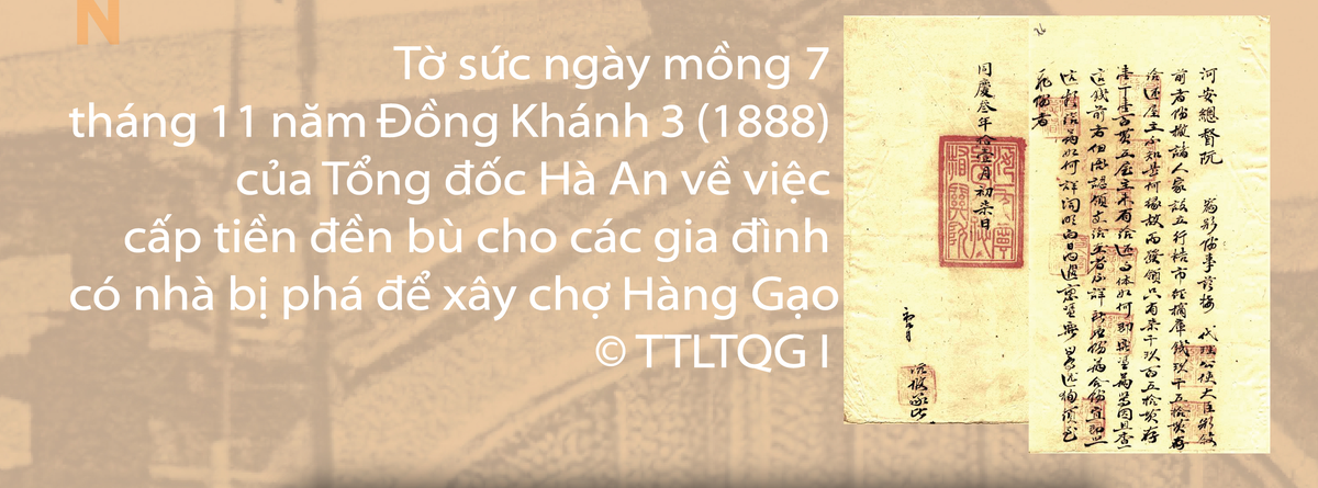 Historical document of financial compensation for relocation due to Đồng Xuân Market expansion in Hanoi under French rule