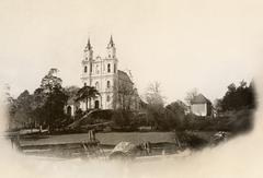 Kalvaryja Church of the Finding of the Holy Cross in Vilnia, historical lithograph by A. Śviajkoŭski