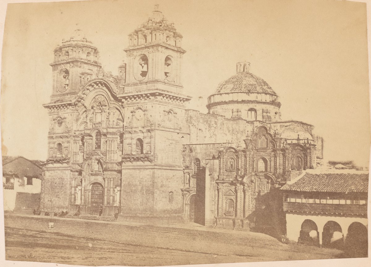 Historic 1868 photo of Church of la Compañía de Jesús in Cusco Peru