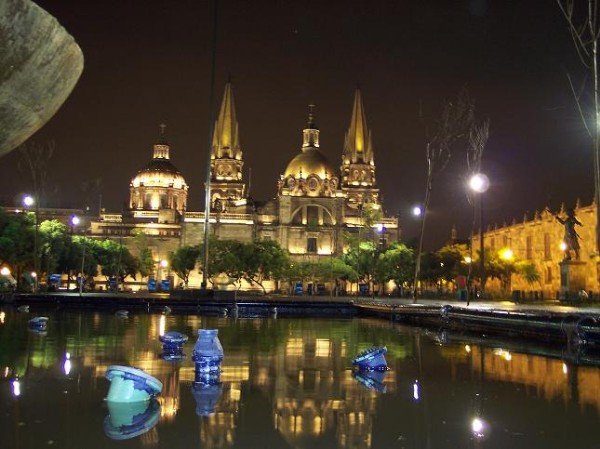 Plaza de la Liberación and Guadalajara Cathedral in Jalisco at sunset