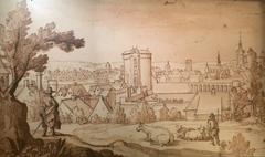 Historical landscape of Brussels with the Halle Gate by Remigio Cantagallina
