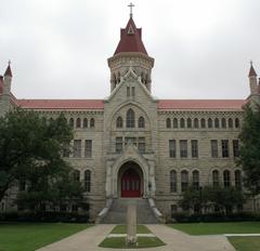 North side view of the main building at St. Edward's University