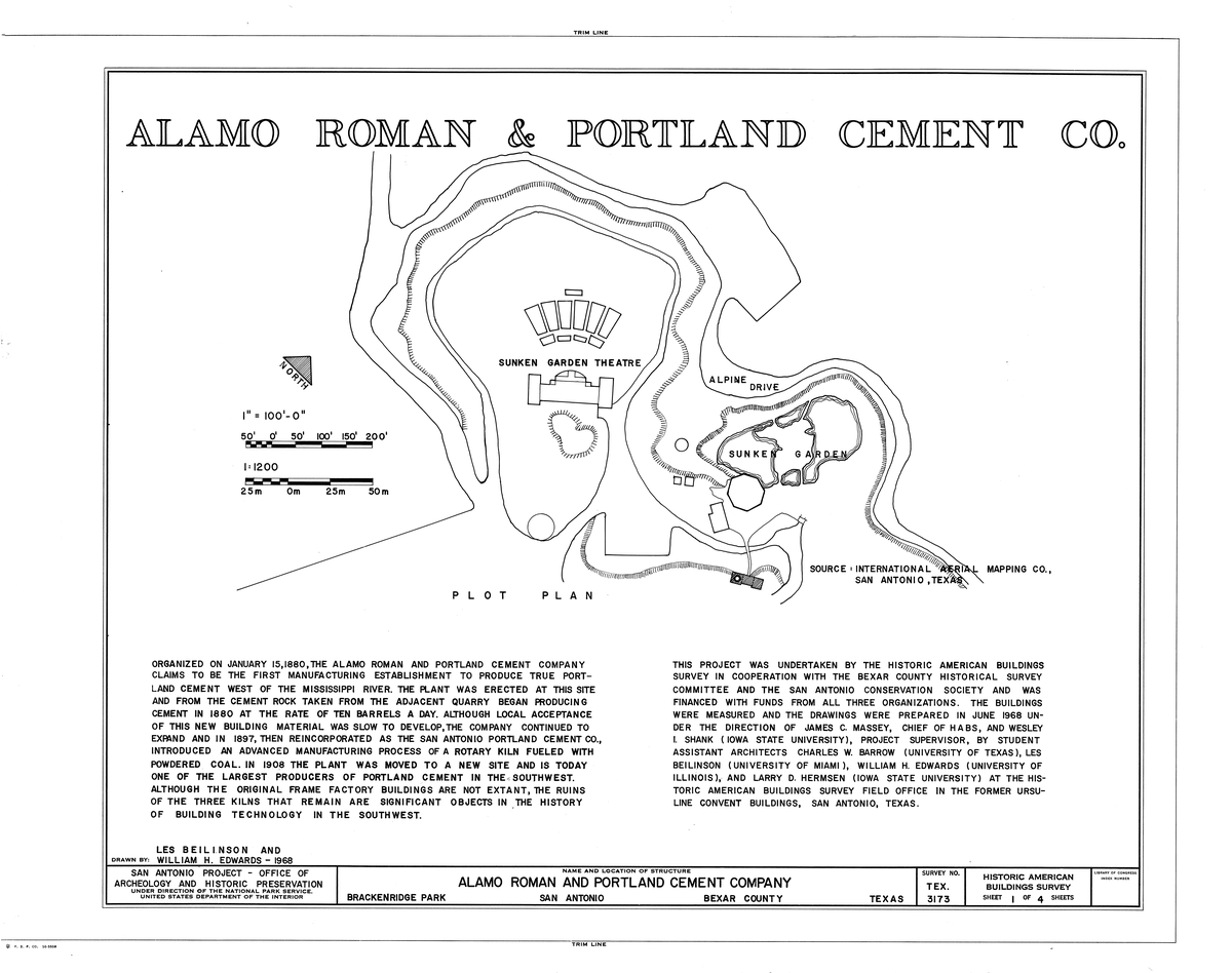 Historic architectural drawing of Alamo Roman and Portland Cement Company building in San Antonio, Texas