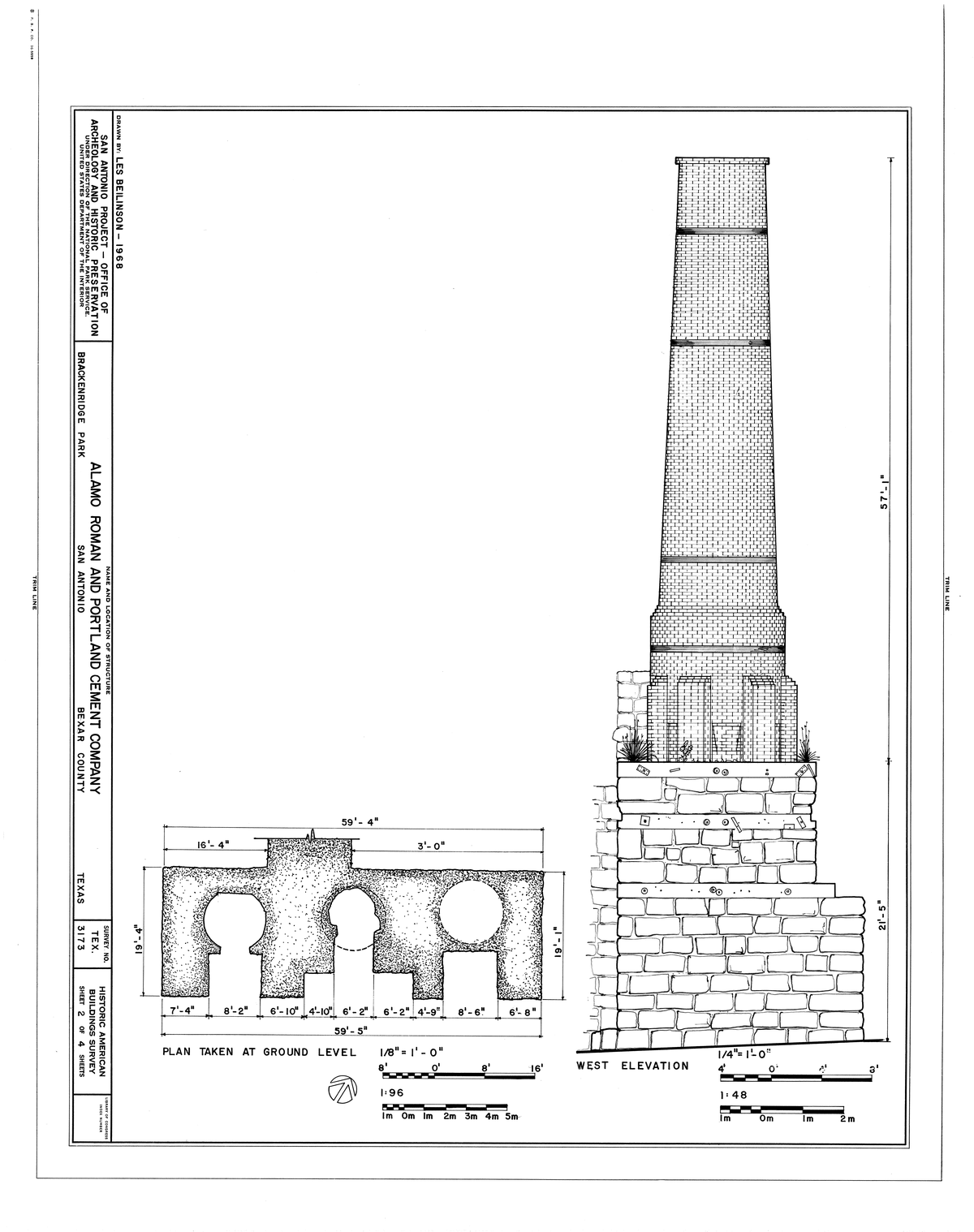 Historic architectural drawing of Alamo Roman and Portland Cement Company building in Brackenridge Park, San Antonio, Texas
