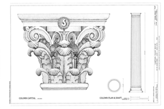 Architectural drawing of a column with detailed plan and shaft in the Sampson-Nalle House, Austin, Texas